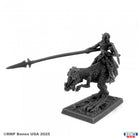 Dark Elf Hero on Lizard - Dark elf warrior with long spear riding fierce lizard creature on rectangular base, black resin miniature.