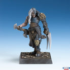 Chaos Champion (Unpainted) - Unpainted warrior figurine with white hair, detailed armor featuring a skull motif, holding an axe and claw weapon, standing