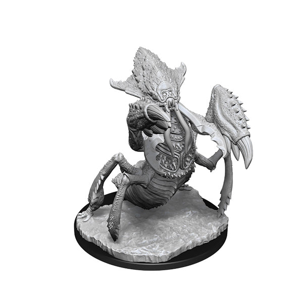 D&D Nolzur's Marvelous Miniatures: Ankheg - Unpainted gray plastic miniature of a large insect-like creature with multiple legs, clawed arms, and spiked carapace on.