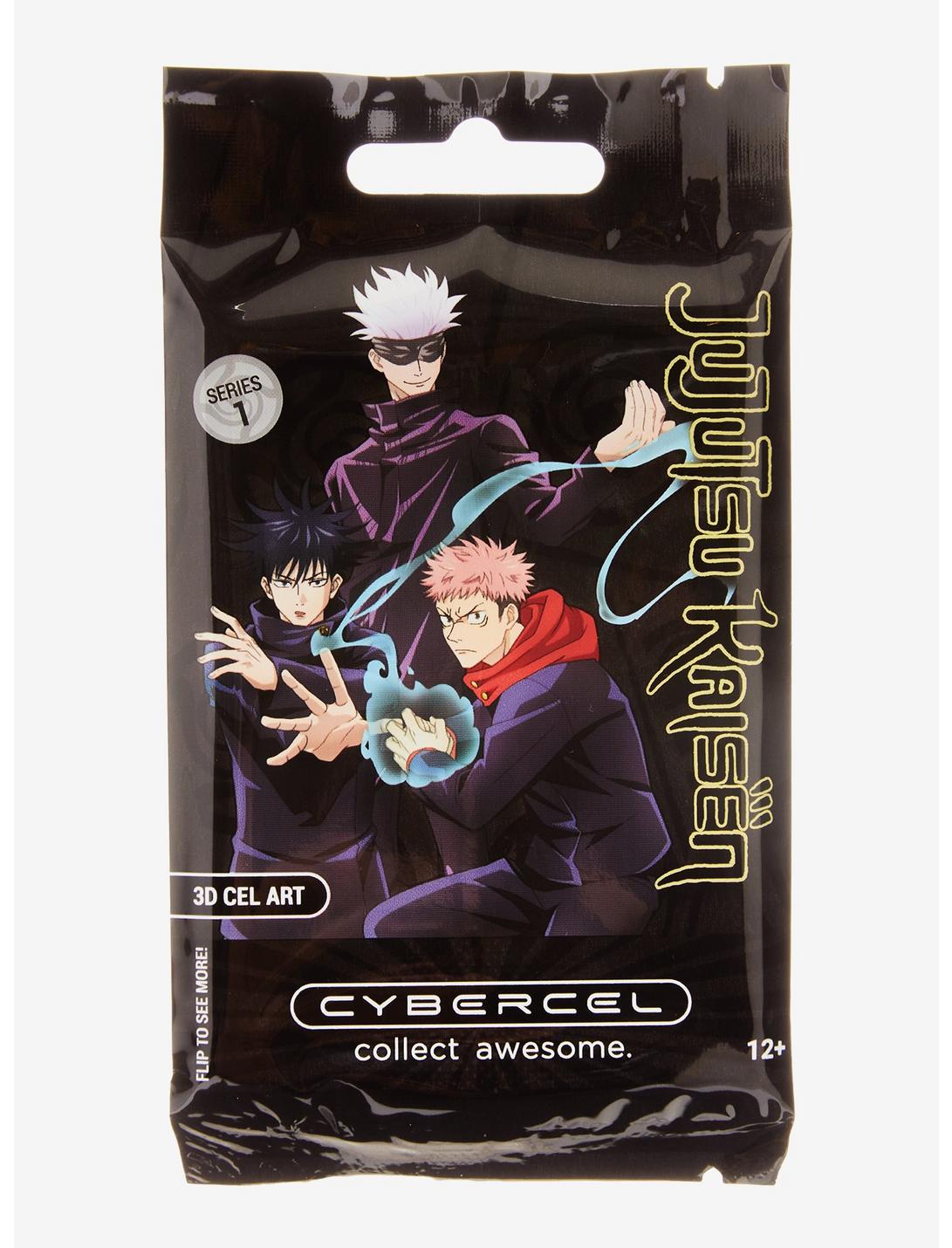 Cybercel Jujutsu Kaisen Trading Cards Series 1 Booster Pack - Black glossy booster pack with anime characters from Jujutsu Kaisen in vibrant colors and gold vertical "JUJUTSU KAISEN".