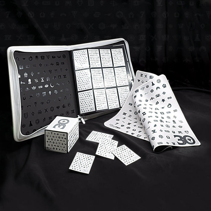 Deck Protector: Apex: Magic the Gathering: 30th Anniversary - White card sleeves and deck box set featuring black Magic the Gathering symbols and 30th anniversary design.