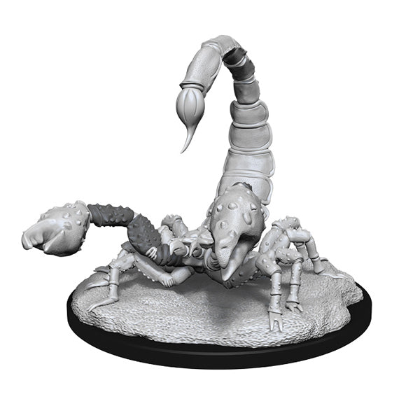 WizKids Deep Cuts: Giant Scorpion - Unpainted gray resin miniature of a giant scorpion with segmented tail, large pincers, and detailed exoskeleton on textured.
