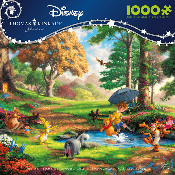Winnie the Pooh - 1000 Piece Puzzle - Winnie the Pooh 1000-piece puzzle featuring colorful forest scene with Pooh, Piglet, Tigger, and friends near a stream under
