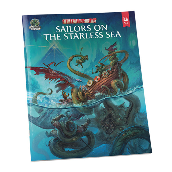 5e Fantasy #33: Sailors of the Starless Sea (PREORDER) - Softcover book with fantasy artwork of a dragon and sea serpent battling on turbulent blue waves.
