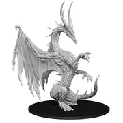 Pathfinder Battles Deep Cuts: Blue Dragon - Gray detailed dragon miniature with large wings, long horns, and textured scales on a round black base.