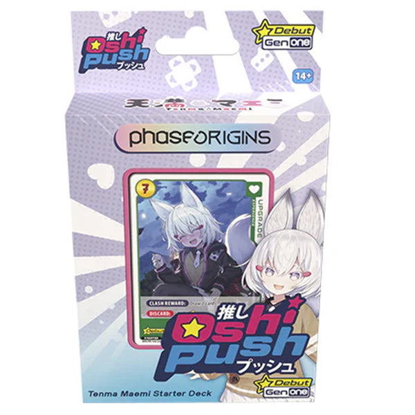 Oshi Push TCG: Gen One Phase Origins - Tenma Starter Deck - Oshi Push TCG Gen One Phase Origins Tenma Starter Deck with purple and white packaging featuring anime character art and.