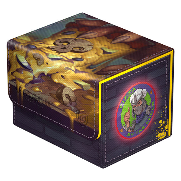Ultimate Guard Sidewinder 100+ Xenoskin Deck Case: Teenage Mutant Ninja Turtles - Swamp - Rectangular black and yellow deck case with Teenage Mutant Ninja Turtles swamp artwork and cartoon villain emblem on side.