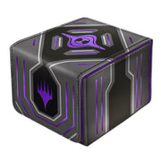 Gatherers' Tavern Domaru Deck Box: Magic the Gathering: Edge of Eternities - Monoist - Black rectangular deck box with purple and white geometric accents and a stylized magic emblem on the side.