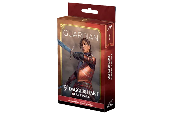 Daggerheart RPG: Class Pack - Guardian (PREORDER) - Daggerheart Guardian Class Pack box featuring a warrior woman in armor wielding a sword with a fiery background.