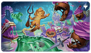 Ultra Pro Playmat - Wilds of Eldraine - Food Fight - Colorful rectangular playmat featuring fantasy-themed desserts and creatures with vibrant purples, greens, and blues.