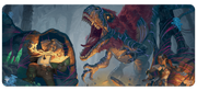 Ultra Pro: Magic: The Gathering: The Lost Caverns of Ixalan: Dinosaur and Quintorius Kand: 6ft Table Playmat - 6ft rectangular playmat featuring vibrant dinosaur battle scene with explorers and dense jungle background.