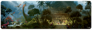 Ultra Pro: Magic: The Gathering: The Lost Caverns of Ixalan: Dinosaur Temple: 8ft Table Playmat - 8ft rectangular playmat with vibrant jungle scene, featuring dinosaurs, lush greenery, and ancient temple ruins.