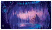 Ultra Pro White Stitched Playmat for Magic: The Gathering: The Lost Caverns of Ixalan : Cavern of Souls - Rectangular playmat with a dark blue and purple cavern design featuring a glowing ancient pyramid and stalactites.
