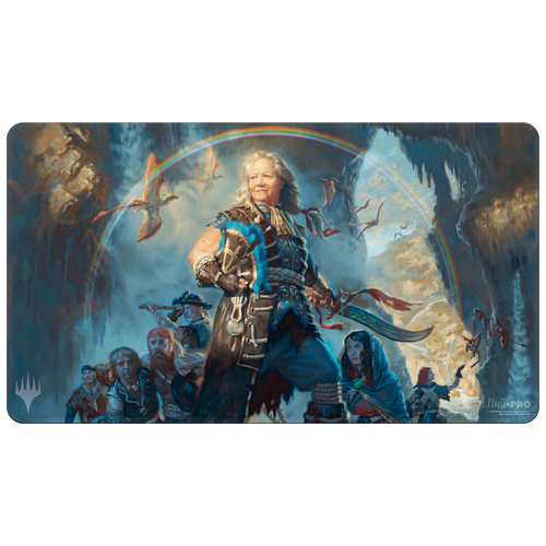 Ultra Pro Standard Playmat for Magic: The Gathering: The Lost Caverns of Ixalan : Admiral Brass, Unsinkable - Playmat featuring a detailed fantasy scene with a brass-armored commander, tropical birds, and a cave backdrop in blue and.