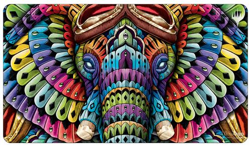 Ultra Pro Standard Playmat for Magic: The Gathering: The Lost Caverns of Ixalan : Quintorius Kand - Colorful fantasy elephant head with large, vibrant, feathered wings on a rectangular playmat.