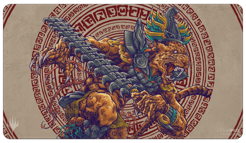 Ultra Pro Standard Playmat for Magic: The Gathering: The Lost Caverns of Ixalan : Sovereign Okinec Ahau - Rectangular playmat with detailed illustration of a fierce armored lion warrior holding a large weapon, set against a.