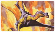 Ultra Pro Standard Playmat for Magic: The Gathering: The Lost Caverns of Ixalan : Bonehoard Dracosaur - The Gathering playmat featuring a brown and orange dracosaur with large wings against a fiery yellow and orange background.