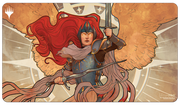 Playmat: Magic the Gathering: Murders at Karlov Manor: Aurelia, the Law Above - Rectangular playmat featuring fantasy art of a red-haired armored female warrior with large golden wings and a raised sword.