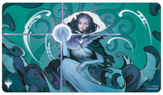 Playmat: Magic the Gathering: Murders at Karlov Manor: Vannifar, Evolved Enigma - Rectangular playmat with teal and dark green swirling patterns, featuring a central figure of a woman in flowing robes.