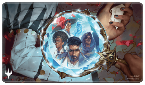 Playmat: Magic the Gathering: Murders at Karlov Manor: Holofoil - Rectangular gaming playmat featuring vibrant fantasy artwork with a glowing magical circle, diverse characters inside the.