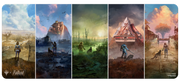 Ultra Pro 6ft Table Playmat - MTG Universes Beyond Fallout - Wasteland Basic Lands Medley - Six-panel playmat featuring colorful Fallout-themed landscapes with characters and iconic wasteland scenery.