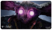 Ultra Pro Playmat - MTG Universes Beyond Fallout - The Wise Mothman - Dark, textured playmat featuring a detailed moth with glowing purple eyes and large wings against a smoky background.