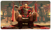 Ultra Pro Playmat - MTG Universes Beyond Fallout - Caesar, Legion's Emperor - Playing mat featuring a detailed illustration of Caesar, Legion's Emperor, seated on a throne with Roman soldiers in the.