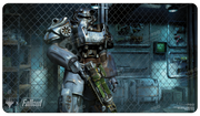 Ultra Pro Playmat - MTG Universes Beyond Fallout - Puresteel Paladin - MTG Universes Beyond Fallout playmat featuring armored Power Armor soldier holding rifle in industrial setting.