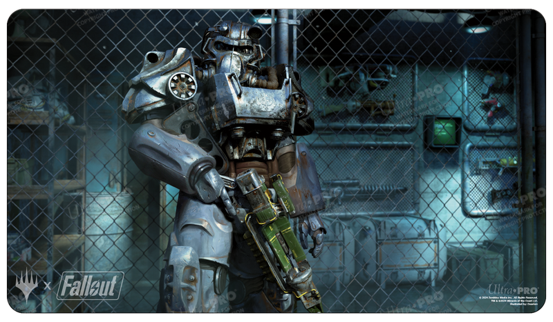 Ultra Pro Playmat - MTG Universes Beyond Fallout - Puresteel Paladin - MTG Universes Beyond Fallout playmat featuring armored Power Armor soldier holding rifle in industrial setting.