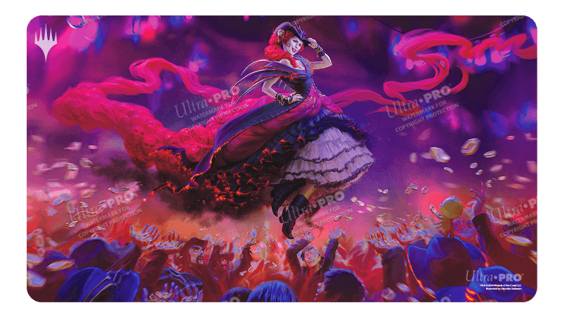 Ultra Pro Playmat: Magic the Gathering: Outlaws of Thunder Junction: Olivia, Opulent Outlaw - Magic the Gathering playmat featuring vibrant purple and red hues with Olivia, Opulent Outlaw character in dynamic pose over