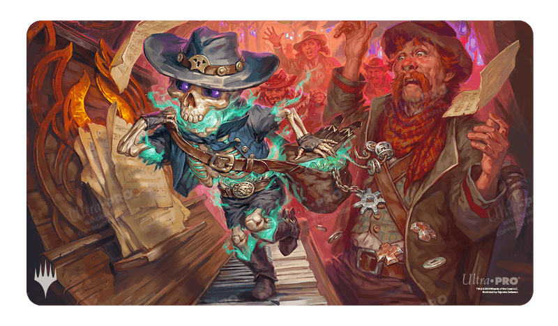 Ultra Pro Playmat: Magic the Gathering: Outlaws of Thunder Junction: Tinybones, the Pickpocket - Magic the Gathering Ultra Pro Playmat featuring vibrant fantasy art of Tinybones the Pickpocket in colorful outlaw attire.