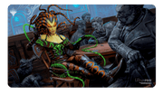 Ultra Pro Playmat: Magic the Gathering: Outlaws of Thunder Junction: Vraska, the Silencer - Magic the Gathering playmat featuring Vraska, the Silencer in green and black with horned headdress, seated among stone.