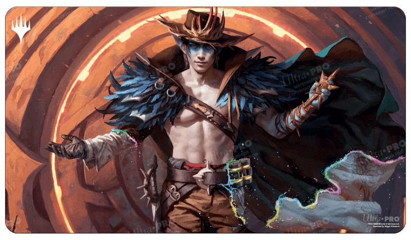 Ultra Pro Playmat: Magic the Gathering: Outlaws of Thunder Junction: Oko, the Ringleader - Magic the Gathering playmat featuring Oko, the Ringleader, with a dark feathered cloak and wide-brimmed hat in front of a.