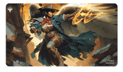 Ultra Pro Playmat: Magic the Gathering: Outlaws of Thunder Junction: Archangel of Tithes - Magic the Gathering playmat featuring a dynamic cowboy shooting fiery blasts, with dark blue and brown tones and dramatic.