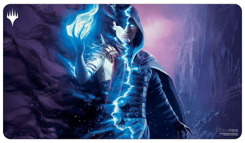 Ultra Pro Playmat: Magic the Gathering: Outlaws of Thunder Junction: Jace, Reawakened - Magic the Gathering playmat featuring Jace, Reawakened with blue lightning and dark purple hues, smooth fabric surface.