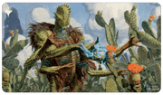 Ultra Pro Playmat: Magic the Gathering: Outlaws of Thunder Junction: Bristly Bill, Spine Sower - Playmat featuring fantasy artwork of a tree-like humanoid with mossy textures among vibrant orange-flowered cacti under a.