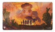 Ultra Pro Holofoil Playmat: Magic the Gathering: Outlaws of Thunder Junction: Gang Silhouette - Magic the Gathering Ultra Pro playmat with orange and brown desert scene, silhouetted outlaws and cacti, vibrant sunset.