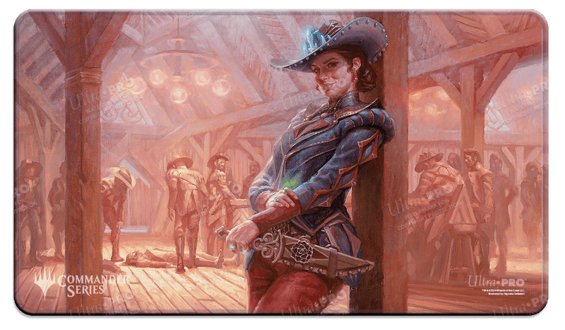 Ultra Pro Playmat: Magic the Gathering: Outlaws of Thunder Junction: Marchesa, Dealer of Death - Magic the Gathering playmat featuring Marchesa, Dealer of Death in detailed fantasy illustration with warm, rustic tones and