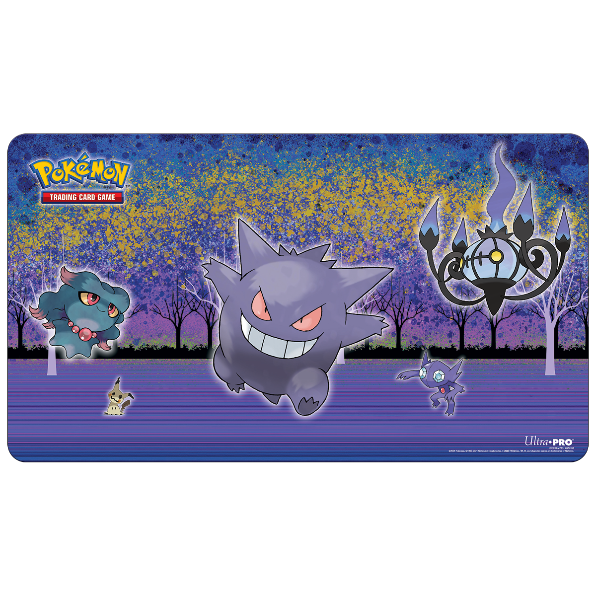 Ultra Pro Playmat: Pokémon - Gallery Series Haunted Hollow (PREORDER) - Rectangular playmat featuring Pokémon Gengar, Litwick, Murkrow, and Chandelure with a purple and blue haunted forest.