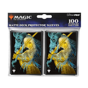 Ultra Pro Sleeves 100 count - Magic the Gathering Duskmourn - The Wandering Rescuer - Two packs of Ultra Pro Matte Deck Protector Sleeves featuring Duskmourn, The Wandering Rescuer artwork with a yellow-cloaked