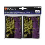 Ultra Pro Sleeves 100 count - Magic the Gathering Duskmourn - Valgavoth, Terror Eater - Two packs of Ultra Pro matte deck protector sleeves featuring a purple pistol and yellow-green eerie tree design, 100.