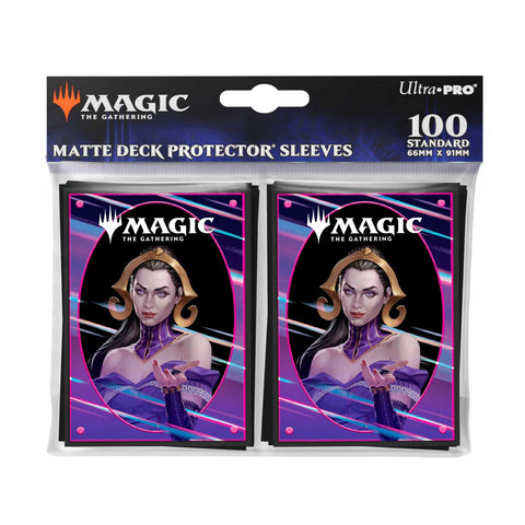 Ultra Pro Sleeves - Magic the Gathering Foundations - Dark - Two packs of Magic the Gathering Ultra Pro matte deck protector sleeves featuring a dark-themed female character in purple.
