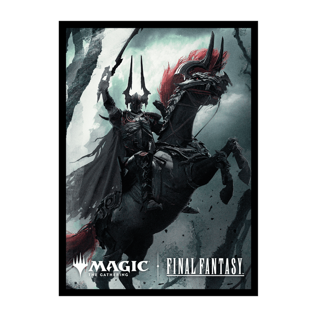 UltraPro Sleeves: MTG - Universes Beyond Final Fantasy - V4 - Black armored knight with red plume riding a black horse, dark fantasy card sleeve design.