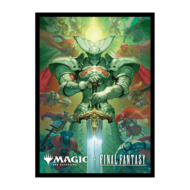 UltraPro Sleeves: MTG - Universes Beyond Final Fantasy - V5 - Card sleeves featuring a vibrant fantasy illustration of a armored knight holding a glowing sword, with dynamic green and.