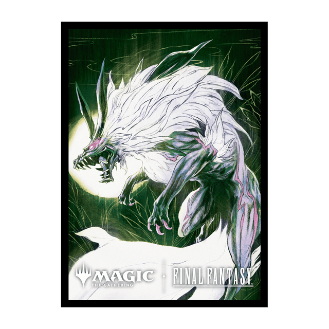 UltraPro Sleeves: MTG - Universes Beyond Final Fantasy - V7 - Card sleeve featuring a white dragon with green accents on a dark green background, branded with Magic and Final Fantasy.