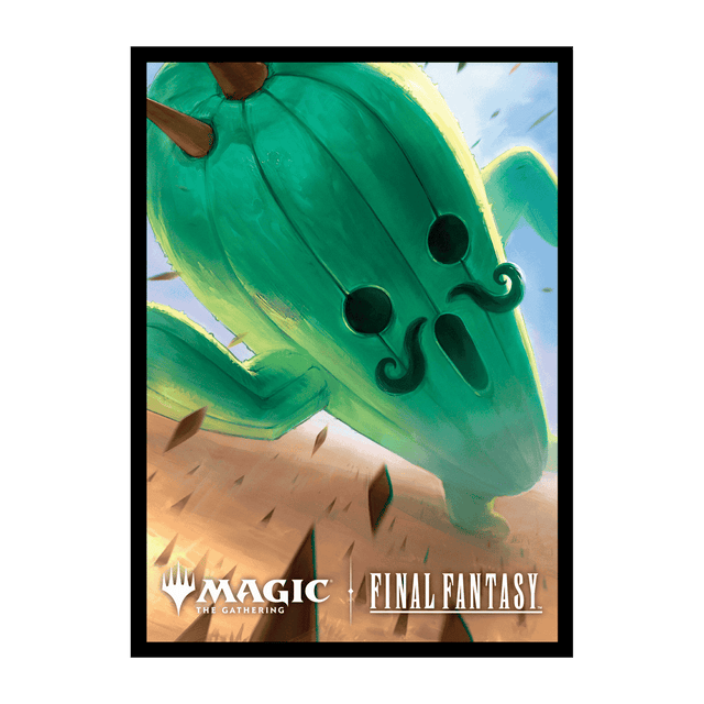 UltraPro Sleeves: MTG - Universes Beyond Final Fantasy - V9 - Card sleeve featuring a green, cactus-shaped creature with black eyes and mustache, falling debris background, Magic and.