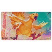 UltraPro Holofoil Playmat: MTG - Universes Beyond Final Fantasy - Premium U - Orange chocobo with fiery wings on a holographic magic playmat featuring Final Fantasy and Magic The Gathering logos.