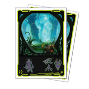 Apex Deck Protectors: Magic the Gathering: Edge of Eternities - Evendo, Waking Haven - Set of Magic the Gathering Apex Deck Protectors with blue-green mystical forest art and black borders with neon yellow.