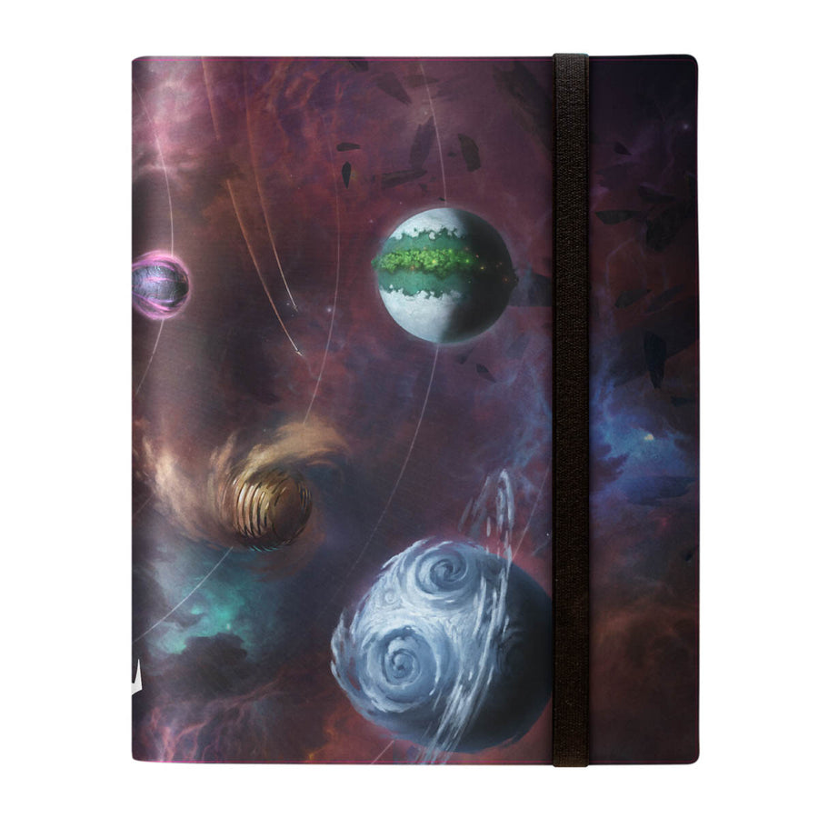 Ultra Pro 9-Pocket Binder: Magic the Gathering: Edge of Eternities - Solar System - Ultra Pro 9-Pocket Binder with space-themed cover art featuring colorful planets and cosmic swirls, secured with a black.