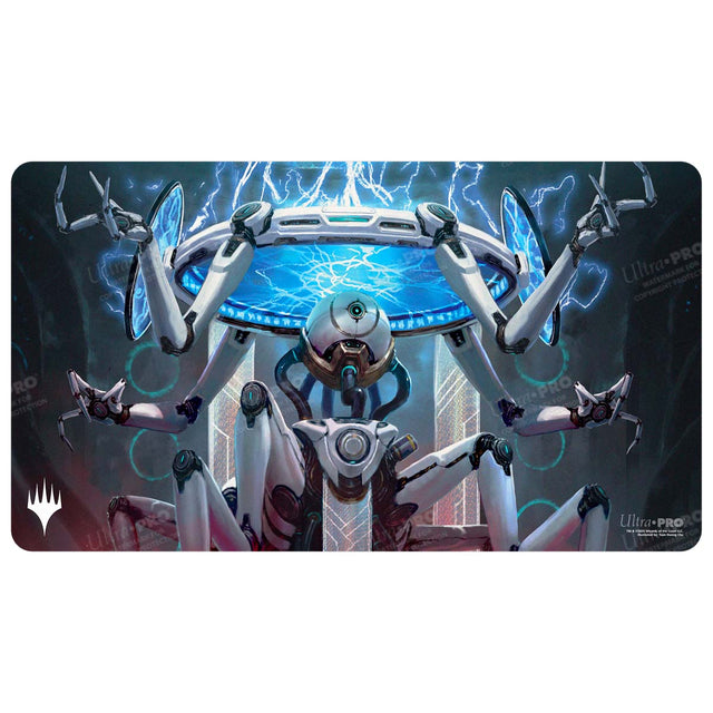 Ultra Pro Playmat: Magic the Gathering: Edge of Eternities - Counter Intelligence - Rectangular Magic the Gathering playmat featuring robotic figures with glowing blue and white accents against a dark.